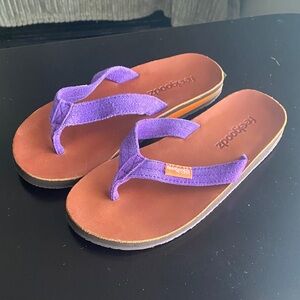 Feelgoodz Purple Suede Strap Leather Footbed Flip Flops